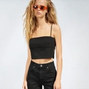 ZARA Midnight Black Strappy Crop Top Open Sides Sz M NWT Streetwear Indie Goth